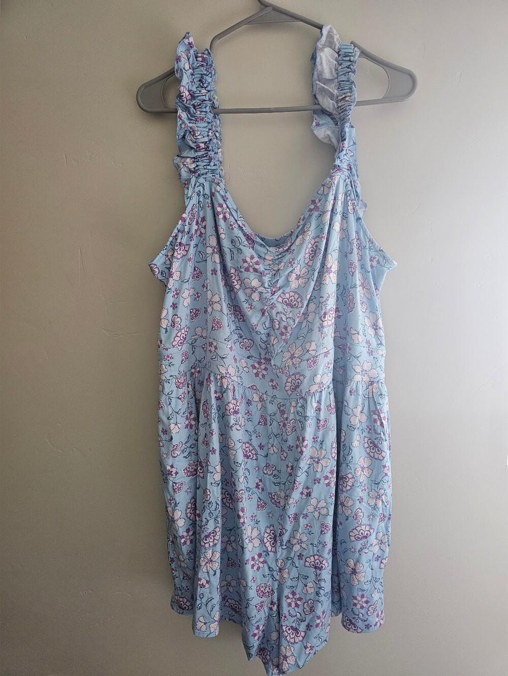 NWOT Light Blue Floral Ruffle Strap Romper
